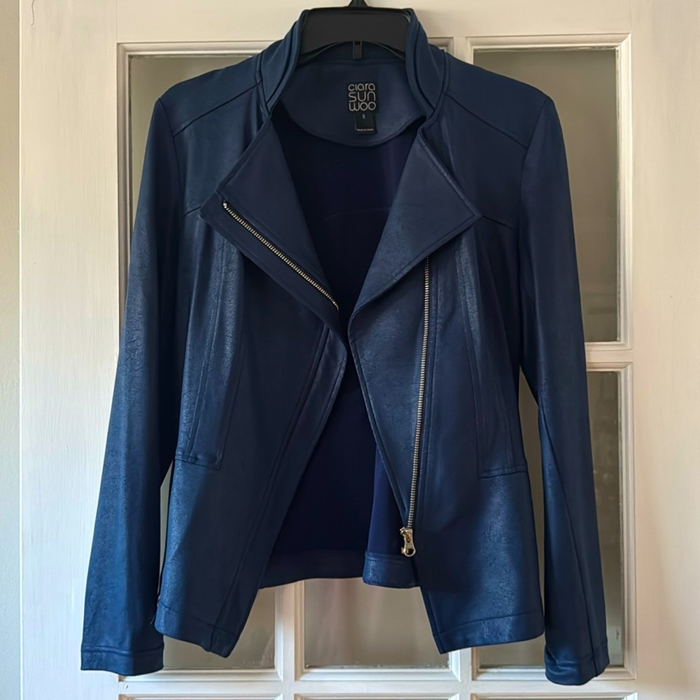 Clara Sunwoo liquid leather jacket navy size S